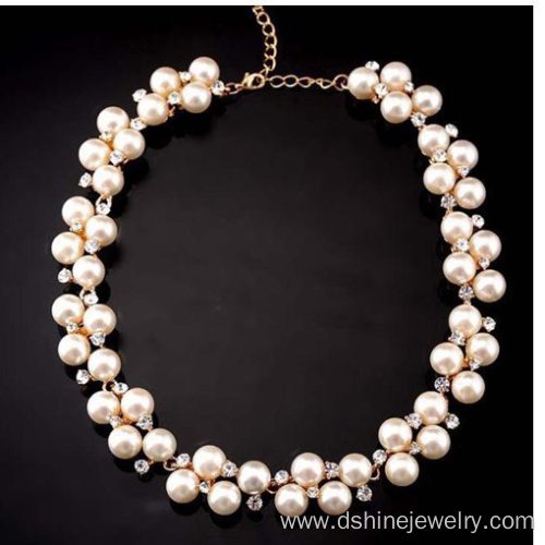 Handmade Chain Full Rhinestones Bride Pearl Necklace Jewelry